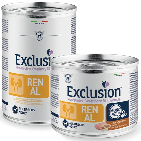 Exclusion Diet Renal Maiale e Sorgo 200gr Alimento umido per Cani Exclusion Diet Renal Maiale e Sorgo 200gr Alimento umido per Cani
